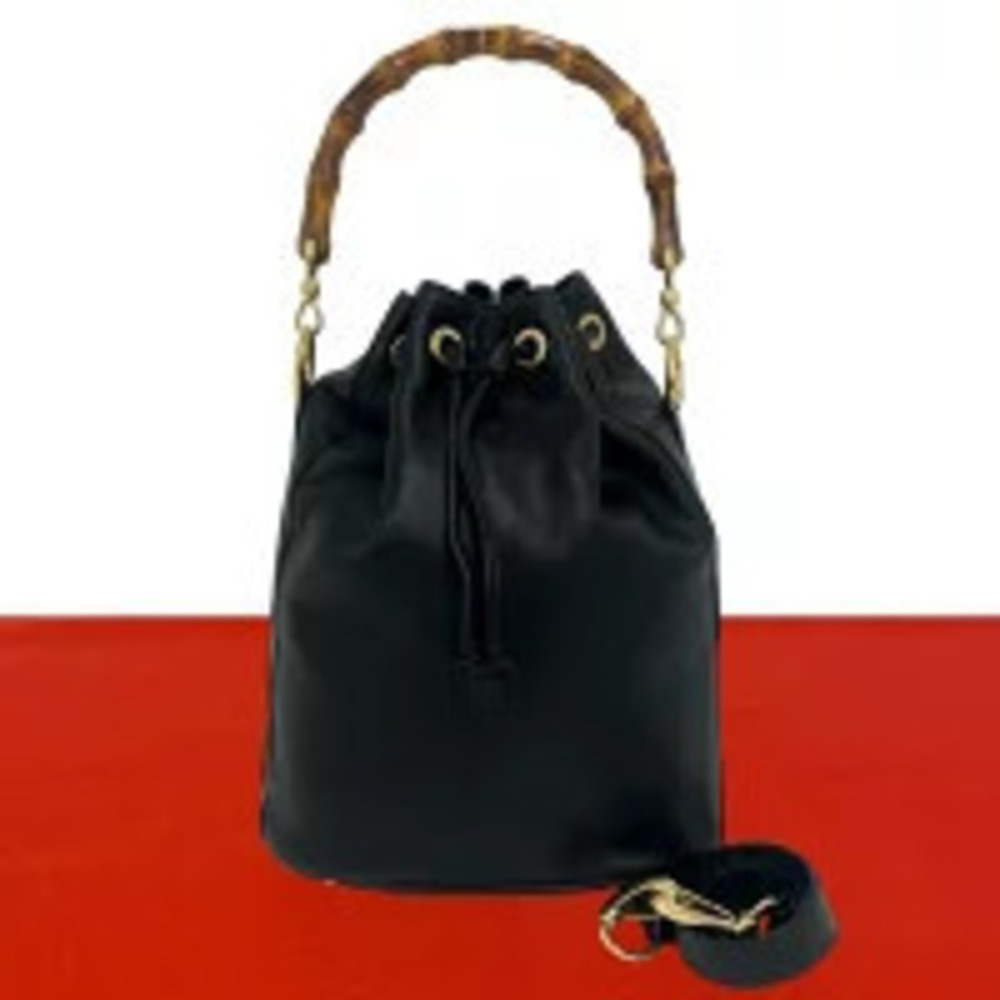 Gucci Bamboo Leather 2Way Tote Bag Black